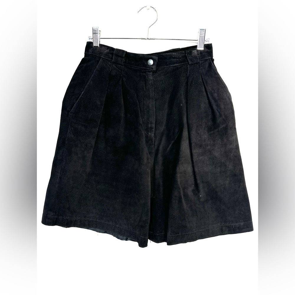 Vintage Black Genuine Suede Dress Shorts